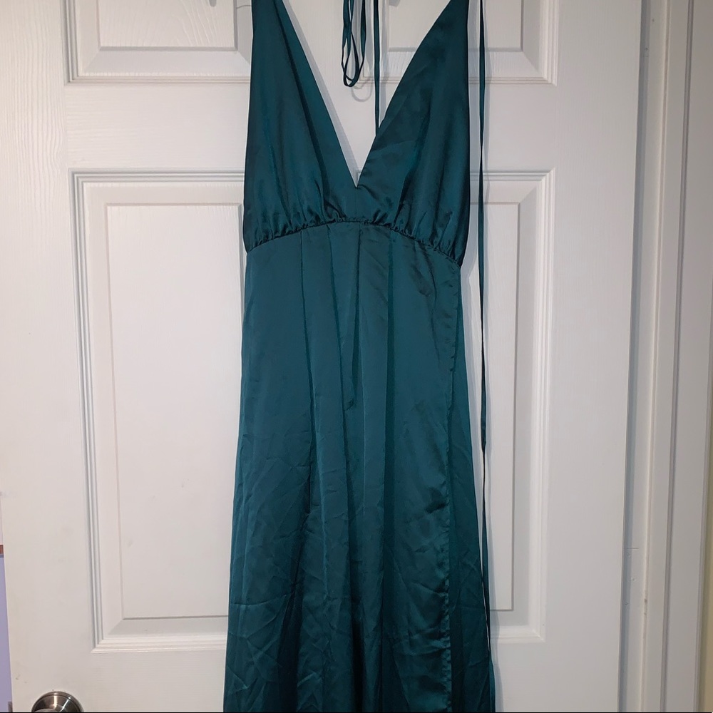 Green Satin Maxi Dress w/ Slit